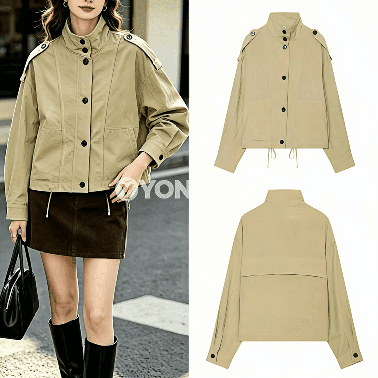 Aýal-gyzlar üçin khaki oversize ýaz-güýz kurtka