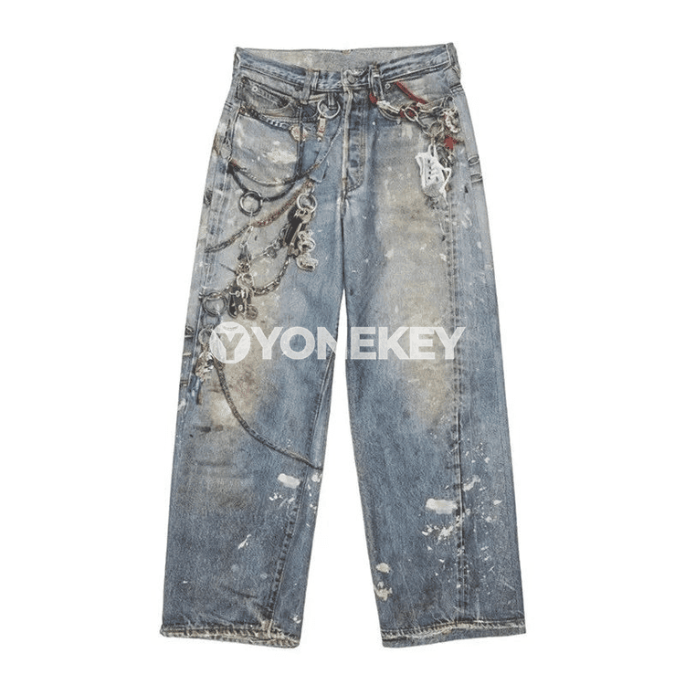 2025 güýz-gyş erkekleriň giň göni kesimli jeans geýimi