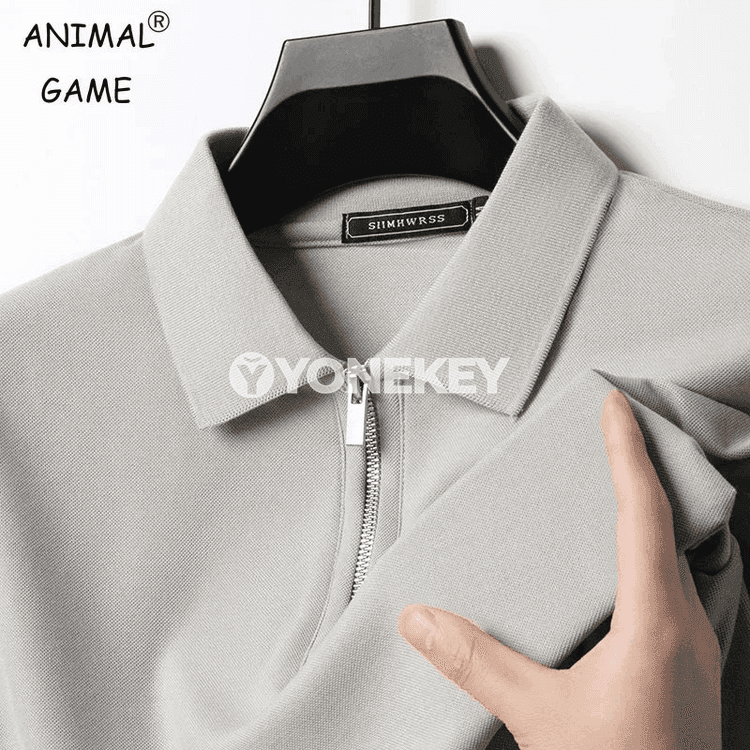 Erkekler üçin ýeňil, dem alýan polo futbolka, fermuarly tomus görnüşi