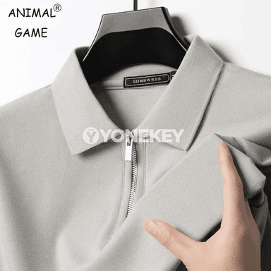 Erkekler üçin ýeňil, dem alýan polo futbolka, fermuarly tomus görnüşi