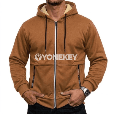 Erkekler üçin ýyly kapýuşonly fermuarly fleece kurtka