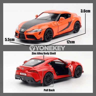 1:36 Toyota GR Supra metal model awtoulag, yza çekip goýbermek, kolleksiýa üçin