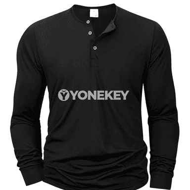 Erkekler üçin uzyn ýeňli Henley boýun futbolka, slim fit