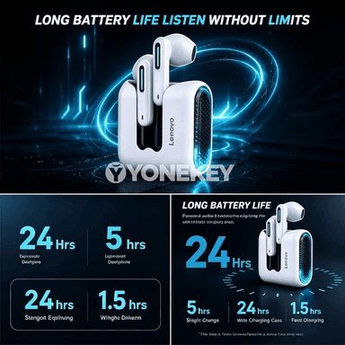Lenovo EA189 Bluetooth 5.4 simsiz gulakçyklary, LED gaply sport nauşnikler