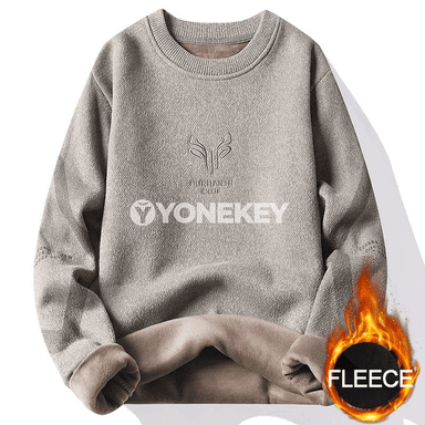 Erkekler üçin ýyly fleesli örme switer, goňur klassik model