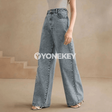 Zenanlar üçin giň paçaly nagyşly jyns balaklar, rahat stil