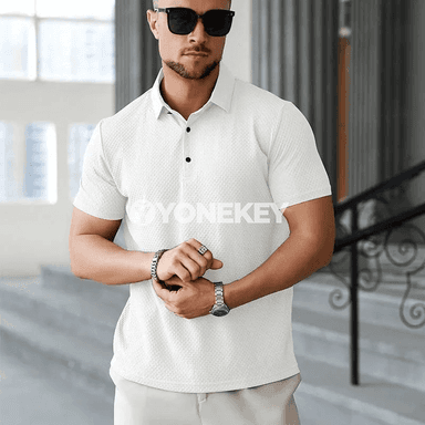 Erkekler üçin ýeňil, dem alýan polo futbolka, ýaz-tomus üçin