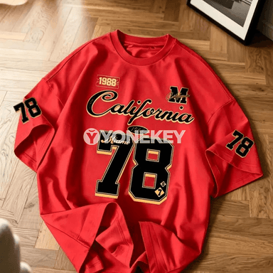 Erkekler üçin retro ýazky futbolka, tegelek boýunly ýeňli üst köýnek