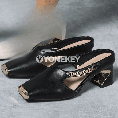 Aýallar üçin metal bezegli ýokary ökçeli açyk sandal, ýaz güýz modeli