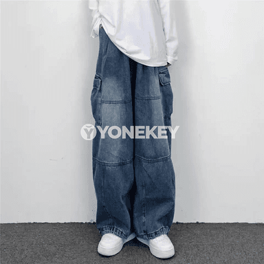 Erkekler üçin giň balaçli gündelik jeans, giň jübi, giňişlikli stil