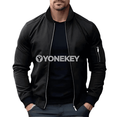 Erkekler üçin güýz bomber jaket, ýelege garşy, fermuarly