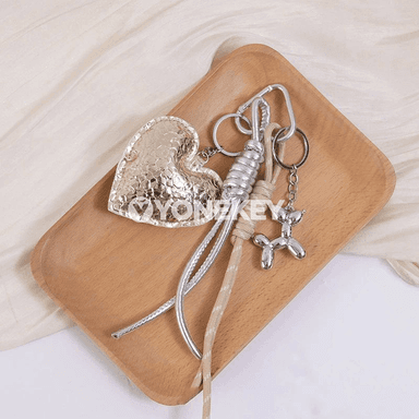 Retro bag charm — ýürekli it görnüşli sumka we açar breloki