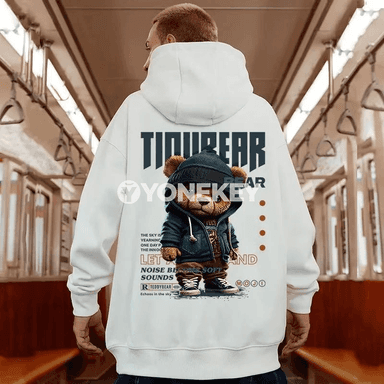 Erkekler üçin giň kesimli aýy çaply rahat hoodie