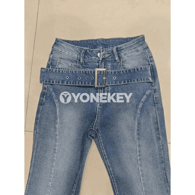 Zenanlar üçin retro giňýän denim jalbar, gündelik giň paça jeans