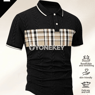 Erkekler üçin dem alýan polo futbolka, jakard dokma, ýeňil we sypaýy stil