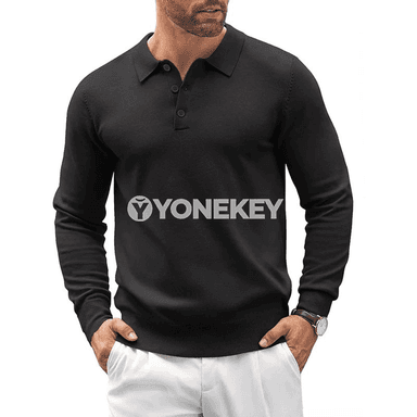 Erkekler üçin ýyly polo switer, uzyn ýeňli, düwmeli klassiki