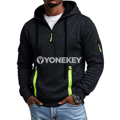 Erkekler üçin kapýuşonly ýyly sweatshirt, fermuarly, güýz-gyş üçin