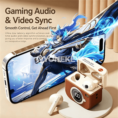 Bluetooth TWS nauşnikler, retro kamera görnüşli, HiFi bass, çalt ses