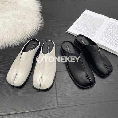 Zenanlar üçin split-toe deri flat köwüşler, rahat mules