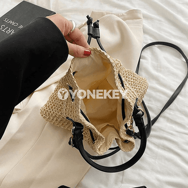 Zenanlar üçin örülen saman bucket sumka, tomusky crossbody model