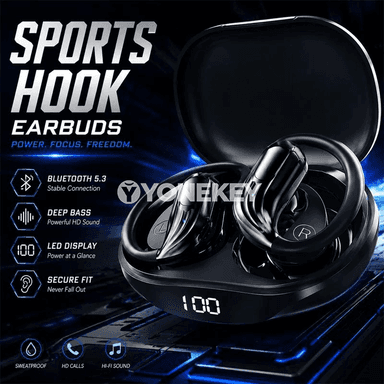 Lenovo simsiz earhook nauşnikler, Bluetooth 5.3, LED ekranly, sport üçin