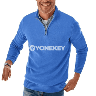 Erkekler üçin ziperli örme switer, mock neck, rahat stil
