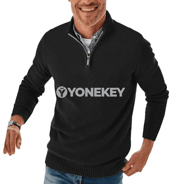 Erkekler üçin ziperli örme switer, mock neck, rahat stil