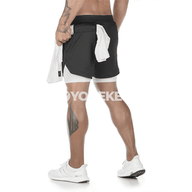 Erkekler üçin 2-in-1 ýaz sport şorty, çalt guradýan