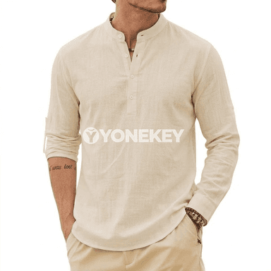 Erkekler üçin lini köýnek, uzyn ýeňli gündelik Henley stil