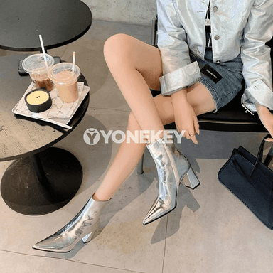 Aýal-gyzlar üçin moda ýokary ökjeli ankle botinkalar, ýiti burunly