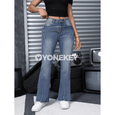 Zenanlar üçin retro giňýän denim jalbar, gündelik giň paça jeans