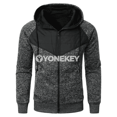 Erkekler üçin güýz-gyş fermuarly kapüşonly patchwork hudisi