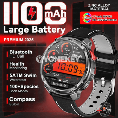 GUHUAVMI 1.7" AMOLED GPS akylly sagat, 1100 mAh, jaň we sport