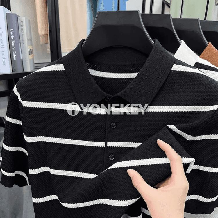 Zolakly ýeňil erkek polo köýnegi, ýaz-tomus üçin gündelik stil