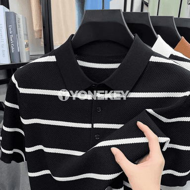 Zolakly ýeňil erkek polo köýnegi, ýaz-tomus üçin gündelik stil