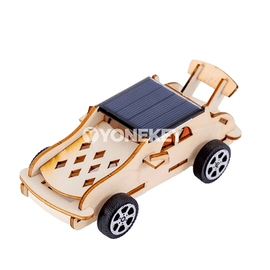 Güneş energiýasy bilen işleýän agaç gurluşyk modeli, çagalar üçin DIY oýunjak
