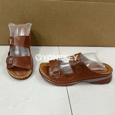 Zenanlar üçin rahat tomus şypbyklary, goşa tokaly platformaly sandal