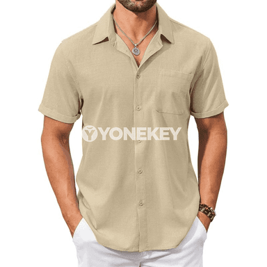 Erkekler üçin tomusky pagta köýnek, gysga ýeňli, jübili casual stil