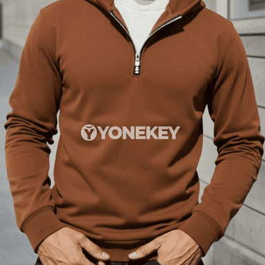 Erkekler üçin ýyly kapüşonly gündelik sviter, yarım fermuarly