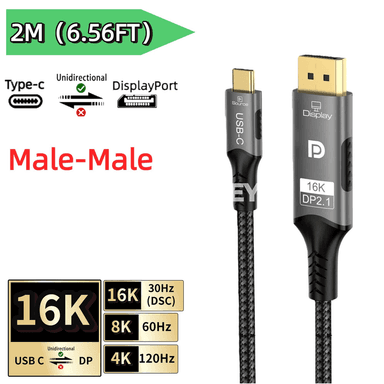 USB C–DisplayPort 1.4 kabeli, 8K, PD zarýadly, bir taraplaýyn