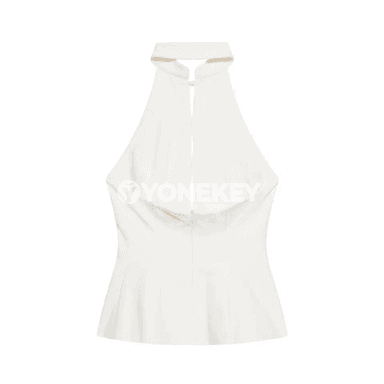 Aýal-gyzlar üçin ýeňsiz halter top, dik ýaka, düwmejikli