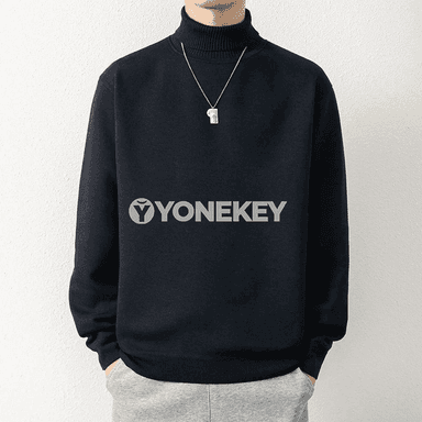 Erkekler üçin ýyly trikotaž switer, ýokary boýunly, gyş üçin amatly