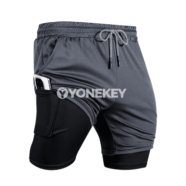Erkekler üçin sport şortlary, ýeňil we çalt guradýan 2 in 1 model