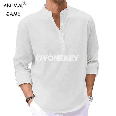 Erkekler üçin ýeňil pagta köýnek, gündelik Henley stilinde