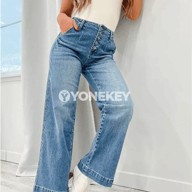 Ýokary billi giň we rahat zenan jeans balagy