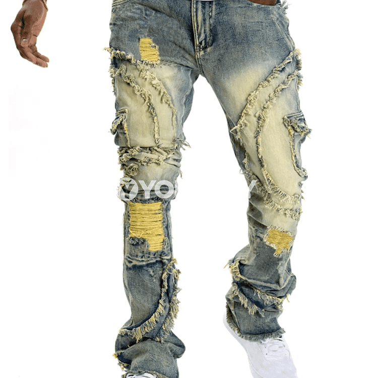 Erkekler üçin döwrebap ýyrtyk slim fit denim jalbar