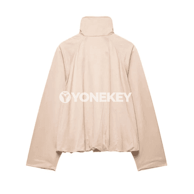 Aýallar üçin ýakasy ýokary, giň kesimli zipli gysga jaket