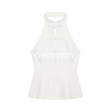 Aýal-gyzlar üçin ýeňsiz halter top, dik ýaka, düwmejikli
