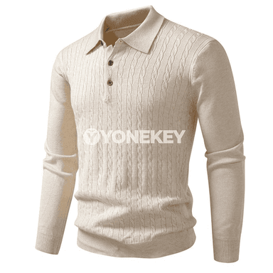 Erkekler üçin polo switer — V boýun, uzyn ýeň, sypaýy gündelik stil