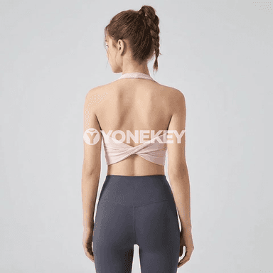 Aýal sporty bra: ýokary goldawly, arka açyk, ýoga we fitnes üçin